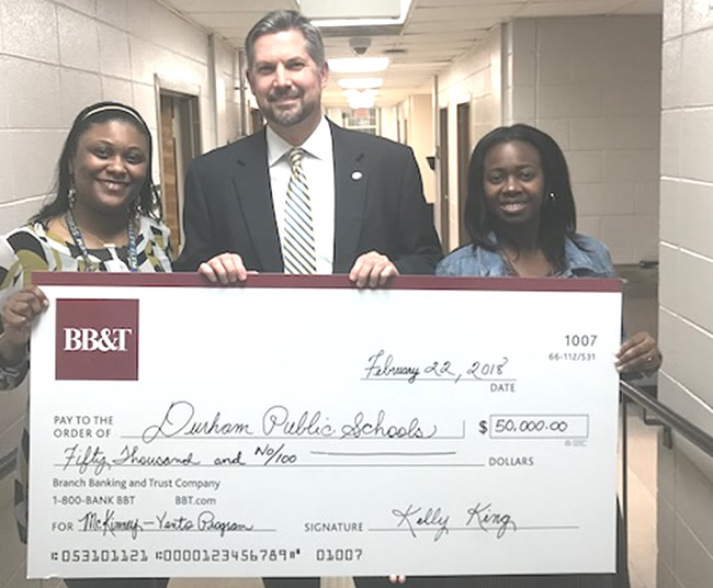 BB&T gives DPS check for McKinney-Vento program