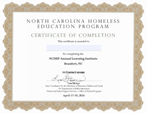 Image of NCHEP Learning Institute Certificate of Attendance